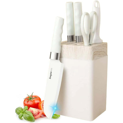 Knife Set for Kitchen, 6-Pieces White Non-stick Stainless Steel Knife Block Set