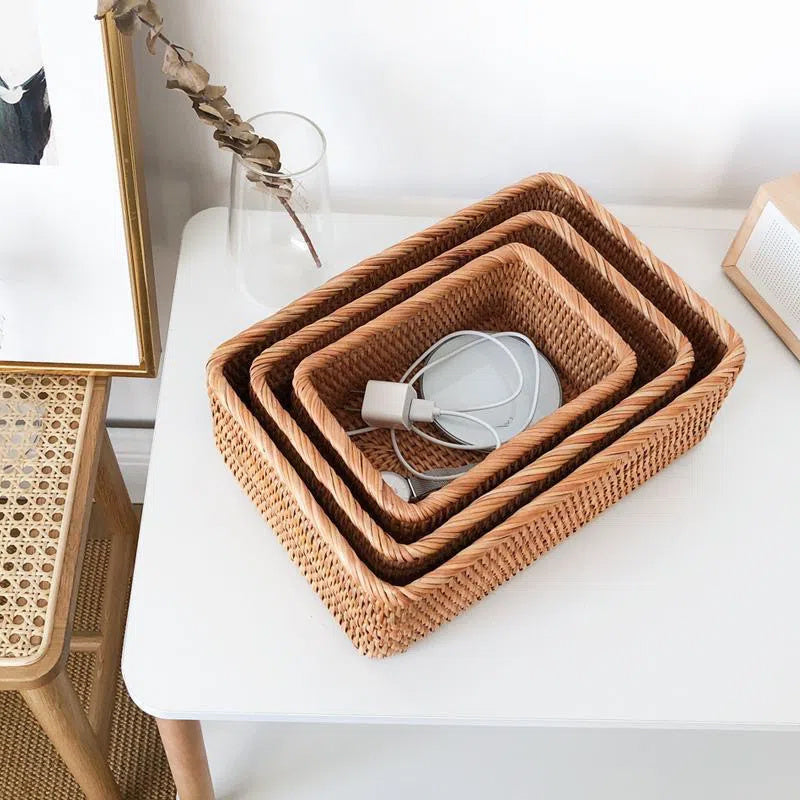 3pcs Hand-Woven Rattan Wicker Basket for Storage