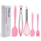 Silicone Cooking Utensils;  5 Piece Kitchen Cooking Set;  Includes Large Spatula;  Small Spatula;  Grease Brush;  Food Clamp;  Whisk