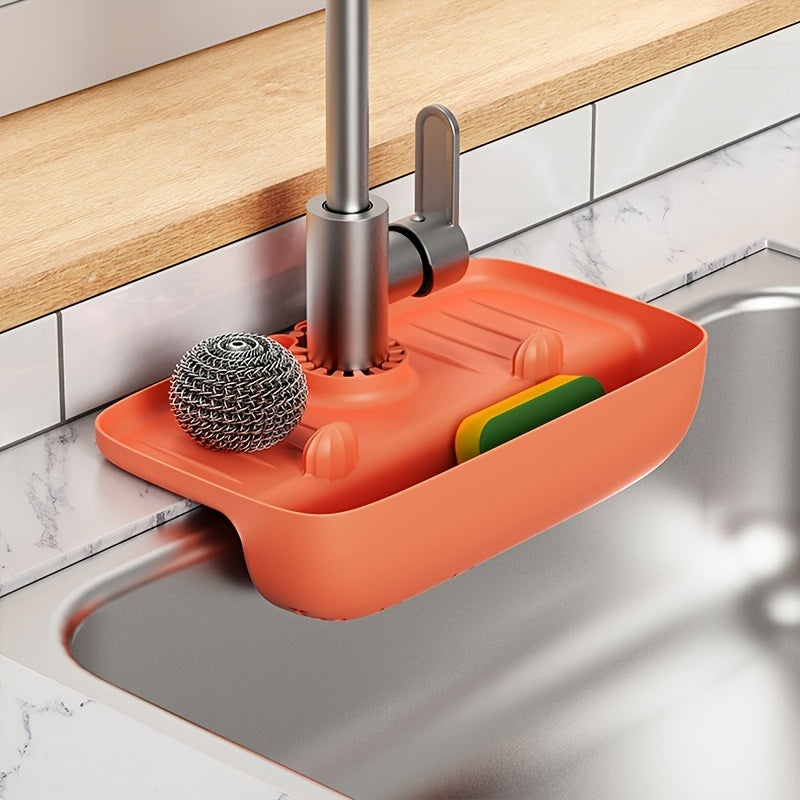 Splash Guard For Kitchen Sink Faucet Holds Dish Sponges