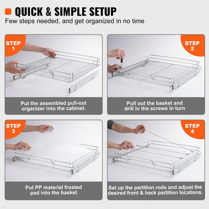 20"W x 21"D Sliding Cabinet Organizer, Heavy Duty Slide Out Pantry Shelves