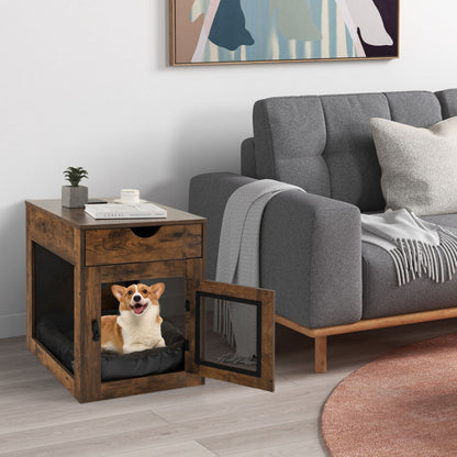 Furniture Style Dog Kennel with Drawer and Removable Dog Bed